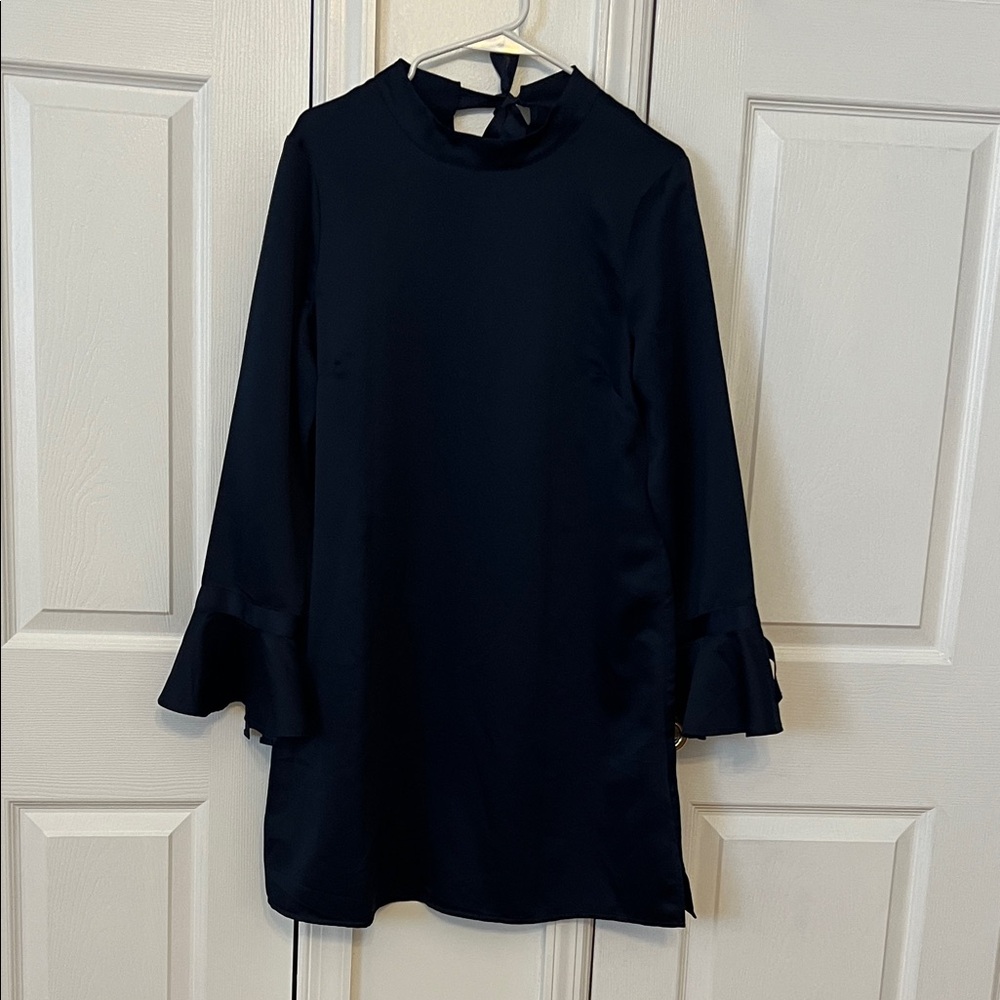 Elegant Silk Navy Long Sleeve Dress